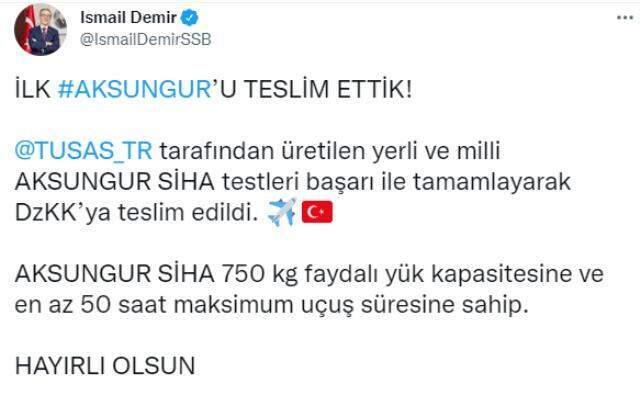 Savunma Sanayii Lideri şahsen duyurdu! Birinci Aksungur SİHA teslim edildi, işte özellikleri