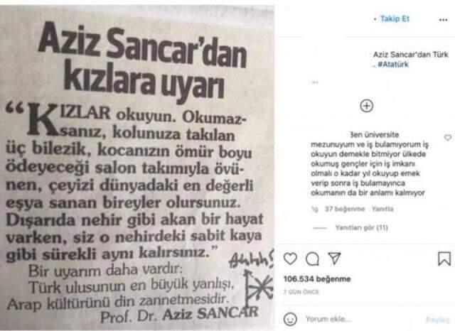 Aziz Sancar'ın 'Kızlara uyarı' başlığıyla paylaşım yaptığı iddiası Aziz Sancar'ın 'Kızlara uyarı' başlığıyla paylaşım yaptığı iddiası