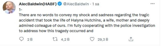 Sinema setinde direktörün vefatına neden olan Alec Baldwin sessizliğini bozdu