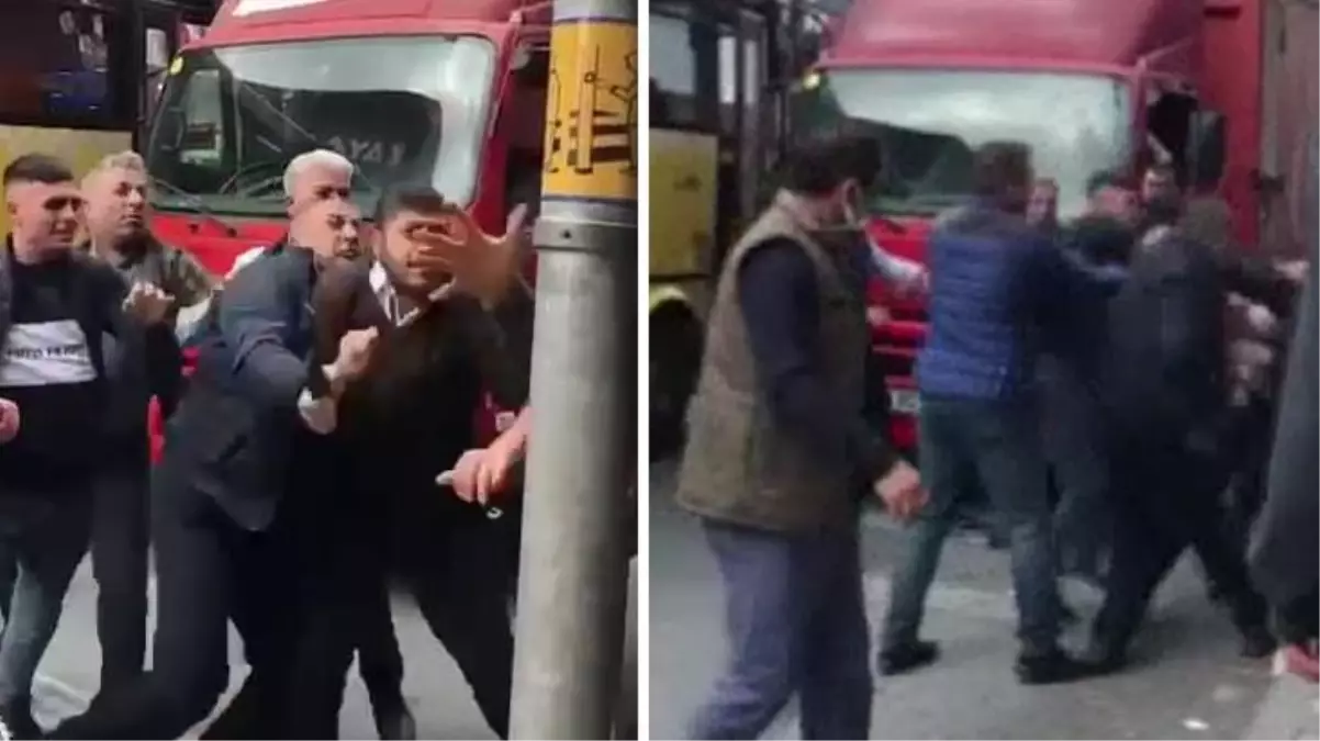 Kamyonet sürücüsü ile İETT şoförü tekme tokat birbirine girdi! O anlar kamerada