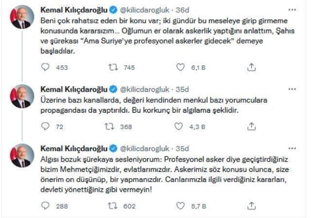 Kılıçdaroğlu'ndan gece yarısı tezkere paylaşımı: Profesyonel asker diye geçiştirdiğiniz bizim Mehmetçiğimiz