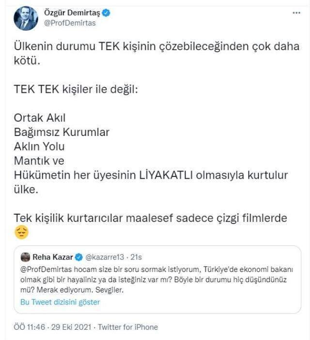 Özgür Demirtaş'tan "Ekonomi bakanı olmak ister misiniz?" sorusuna manidar karşılık