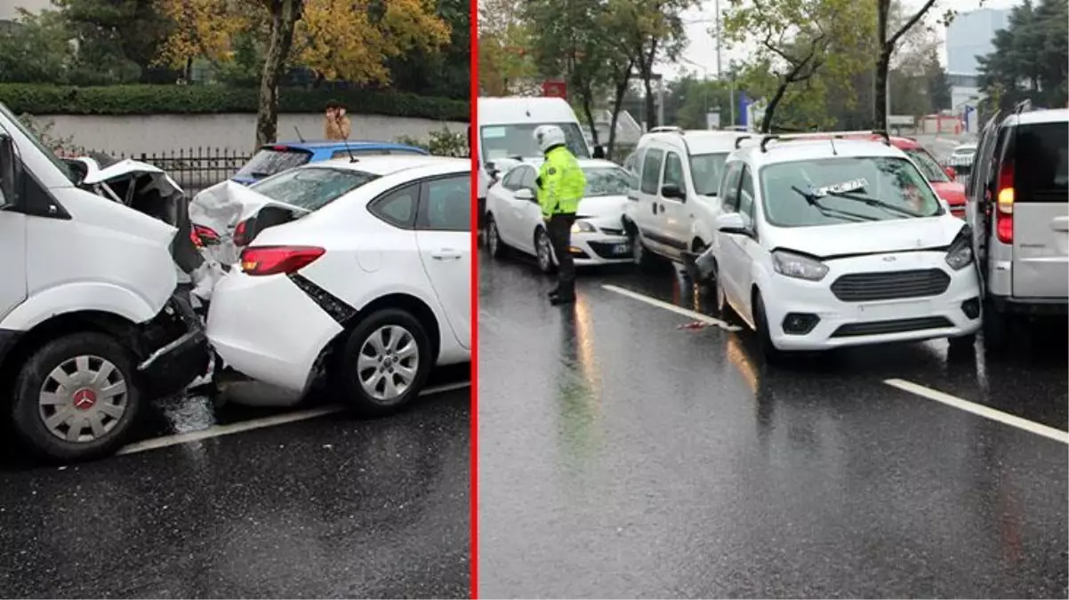 İstanbul'un göbeğinde zincirleme trafik kazası! 7 araç birbirine girdi
