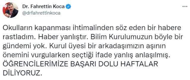 Son Dakika! Sıhhat Bakanı Koca: Okullar kapanmayacak, arkadaşımızın aşıyla ilgili kelamları yanlış anlaşıldı