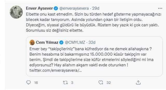 Cem Yılmaz ve Enver Aysever sosyal medyada birbirlerine girdi