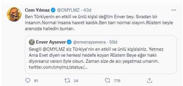 Cem Yılmaz ve Enver Aysever toplumsal medyada birbirlerine girdi