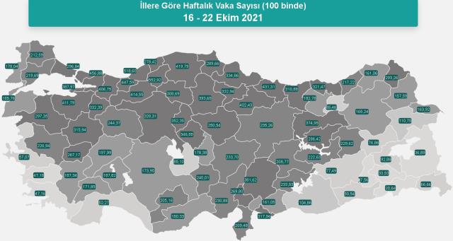 Vilayet il koronavirüs olay sayıları kaçtır? 16-22 Ekim Vilayet il şimdiki koronavirüs risk haritası ve haftalık hadise sayıları açıklandı mı?