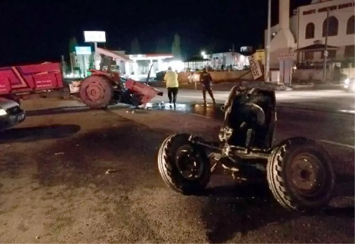 TIR'la çarpışan traktör ikiye bölündü