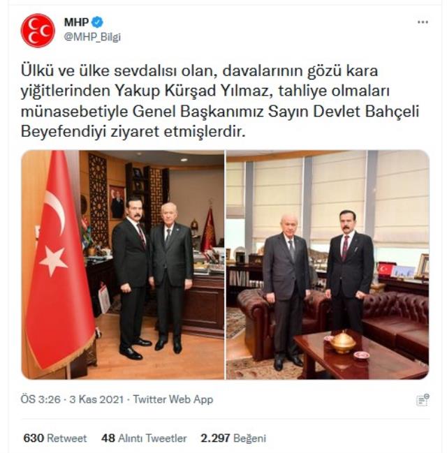 Cezaevinden tahliye olan Kürşad Yılmaz, MHP Başkanı Devlet Bahçeli'yi ziyaret etti