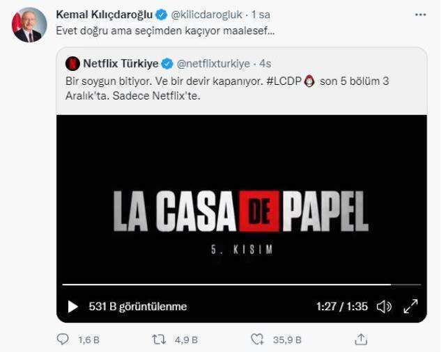 Kemal Kılıçdaroğlu'nun La Casa de Papel'li seçim göndermesine Bakan Soylu'dan karşılık gecikmedi