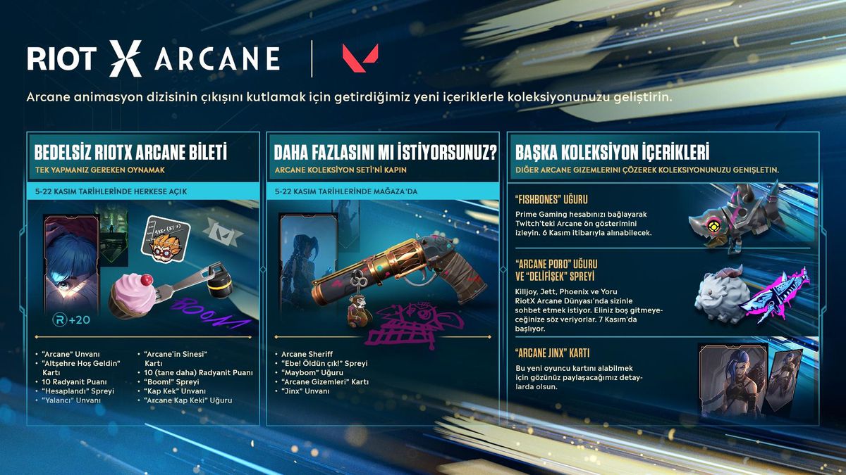 VALORANT ücretsiz RiotX Arcane Etkinlik Bileti ve Mağaza'ya özel Arcane Koleksiyonu Seti getiriyor!