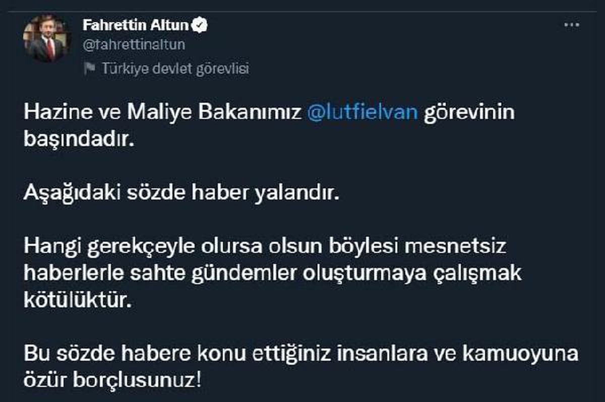 İletişim Başkanı Altun: Bakan Elvan görevinin başındadır