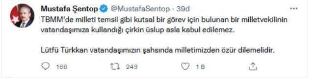 TBMM Başkanı Şentop'tan, İYİ Partili Türkkan'a özür dileme çağrısı TBMM Başkanı Şentop'tan, İYİ Partili Türkkan'a özür dileme çağrısı
