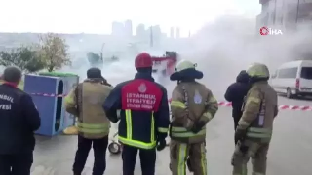 Çöp konteyneri bile eridi...Su, toprak, çamur yığını yangını söndürmeye yetmedi