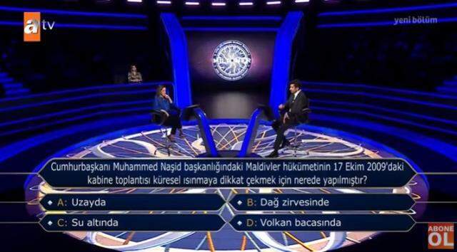 (Cumhurbaşkanı Muhammed Naşid başkanlığındaki Maldivler...) Kim Milyoner Olmak İster 12 Kasım Sorusu Cevabı Nedir? 100 Bin TL'lik soru ve cevabı