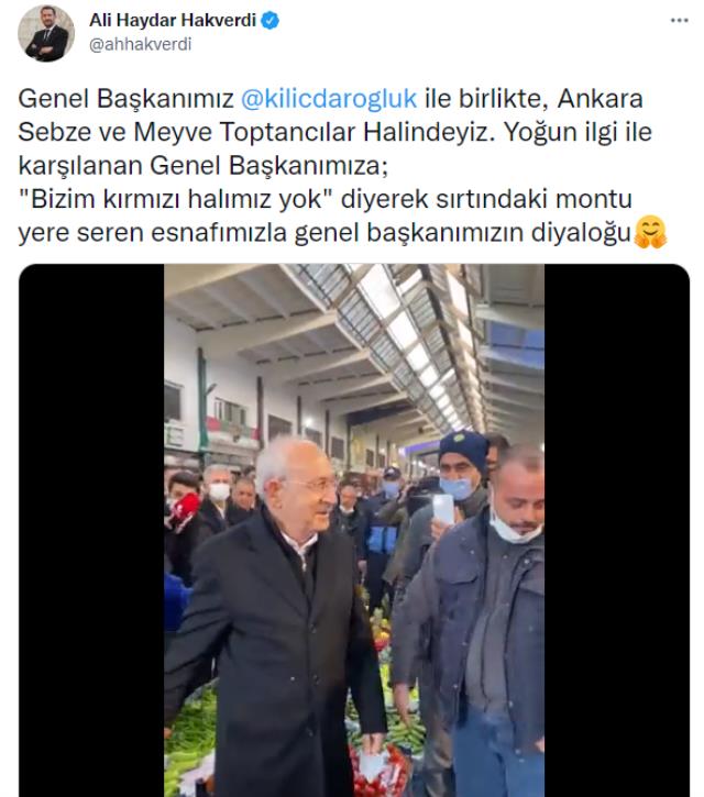 Kılıçdaroğlu ile "Bizim kırmızı halımız yok" diyerek montunu yere seren esnafın diyaloğu gündem oldu