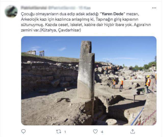 Kütahya'daki tarihi sütunun altında Yaren Dede türbesi olduğu iddiası