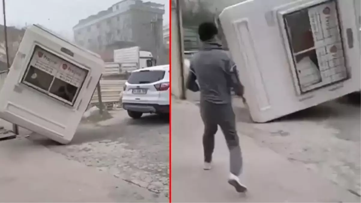 İstanbul'da 130 kilometreyi bulan fırtına, güvenlik kulübesini içindeki görevliyle beraber uçurdu