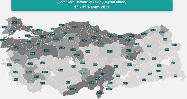 İl il koronavirüs vaka sayıları kaçtır? 13-19 Kasım İl il güncel koronavirüs risk haritası ve haftalık vaka sayıları açıklandı mı?