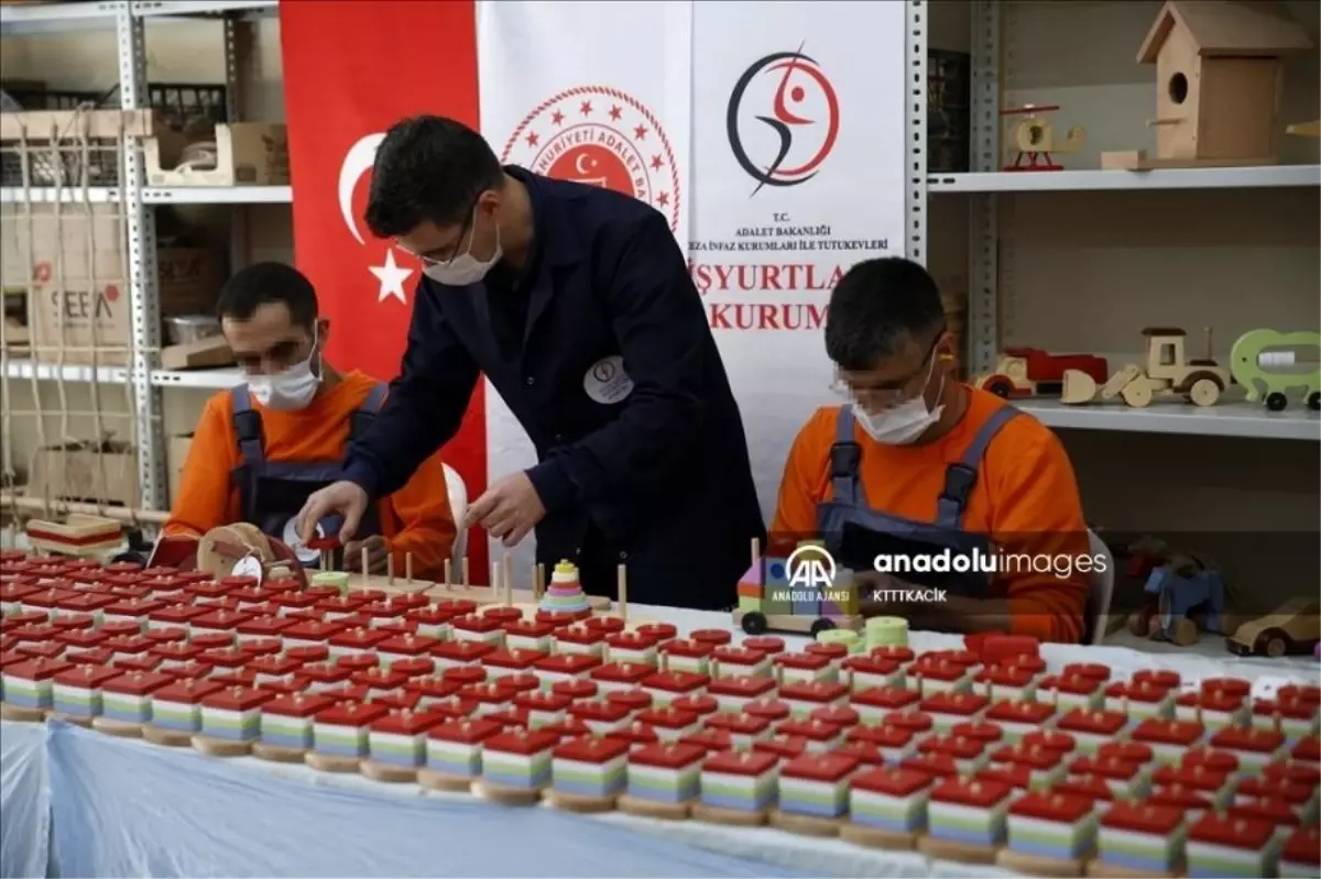 Kütahya Tavşanlı T Tipi Kapalı ve Açık Ceza İnfaz Kurumu'ndaki hükümlüler meslek edinirken ahşap oyuncak da üretiyor