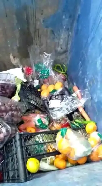 Çöpten taze meyve sebze çıktı