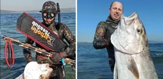 Hobi amaçlı dalış yapan vatandaş, zıpkınla 55 kiloluk akya balığı avladı