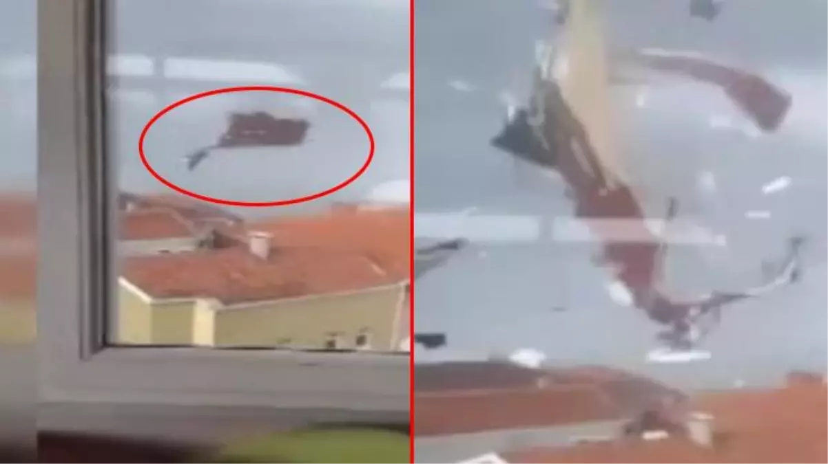 Öğrencilerin çığlıkları anbean kamerada! Fırtınayla uçan apartman çatısı misafirhaneye çarptı