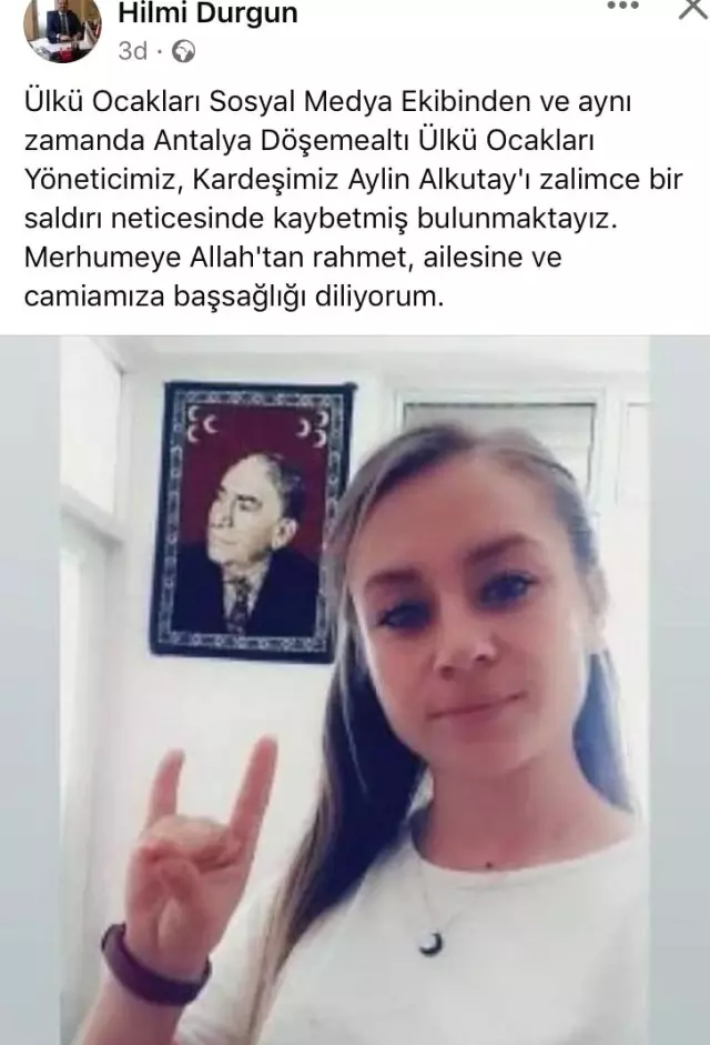 Antalya'daki kadın cinayeti ülkü ocaklarını yasa boğdu