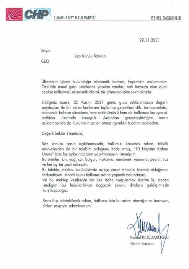 Kılıçdaroğlu'ndan alım gücü düşen vatandaş için marketçilere mektup: 10 ürüne zam yapmayın