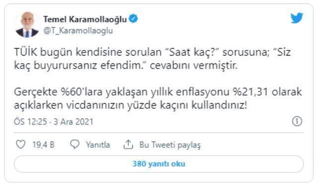 Karamollaoğlu'ndan TÜİK'in açıkladığı enflasyon verilerine tepki: Vicdanınızın yüzde kaçını kullandınız?