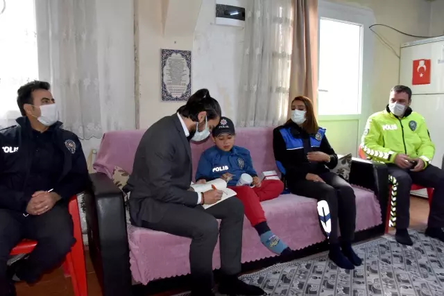 Son dakika haberleri... Polislik hayali kuran kas hastası minik Seydihan'ı ilçe emniyet müdürü sevindirdi
