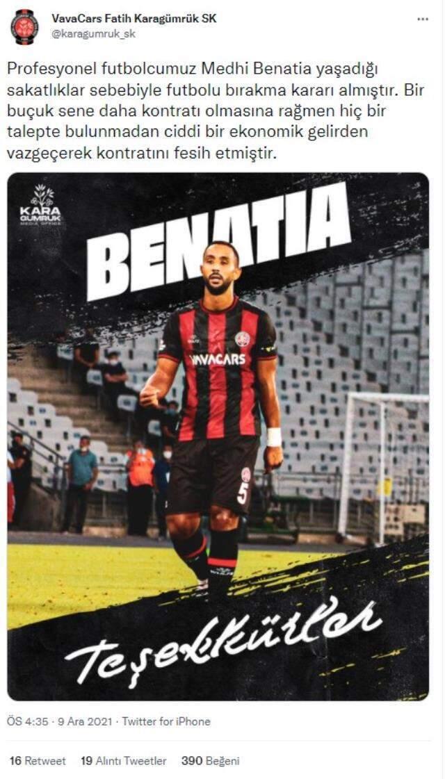 Süper Lig'de herkesi şaşırtan ayrılık! Medhi Benatia sezonun ortasında futbolu bıraktı