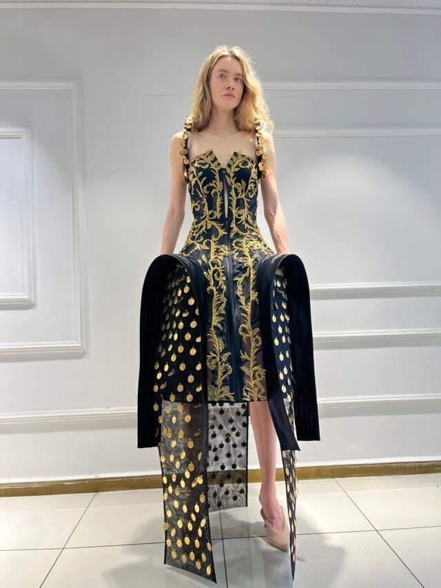 Ekonomi Zirvesi'ne damga vuran olay! Modacı Gülcan Selçuk, dolar ve eurodan elbise tasarladı