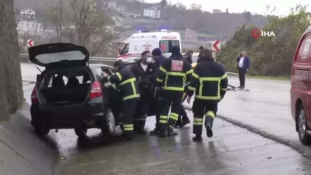 Akçakoca çevre yolunda sıkışmalı kaza 2 yaralı