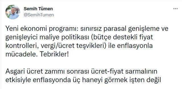 Cumhurbaşkanı Erdoğan tarafından görevden alınan Semih Tümen: Enflasyonda üç haneyi görmek işten bile değil Cumhurbaşkanı Erdoğan tarafından görevden alınan Semih Tümen: Enflasyonda üç haneyi görmek işten bile değil