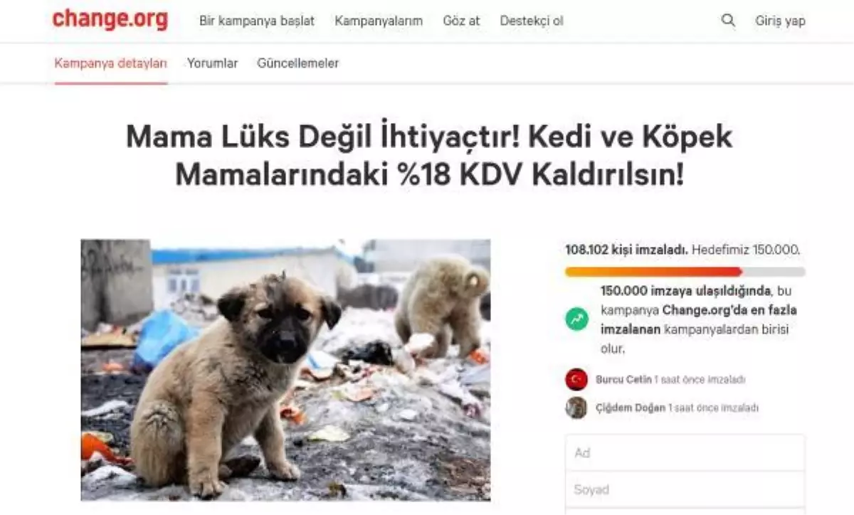 köpek mamalarındaki KDV'nin kaldırılması için imza kampanyası