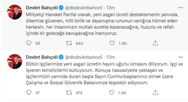 Asgari ücretin açıklanmasının ardından MHP lideri Bahçeli'den ilk sözler: Yüreklere su serpmiştir