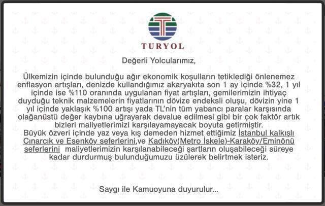 Dövizdeki hareketlilik deniz taşımacılığını fena vurdu! İstanbul'da hizmet veren Turyol bazı seferlerini durdurdu