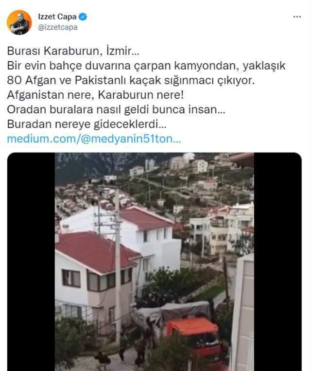 Görüntü İzmir Karaburun'dan! Evin duvarına çarpan kamyonetten onlarca sığınmacı çıktı