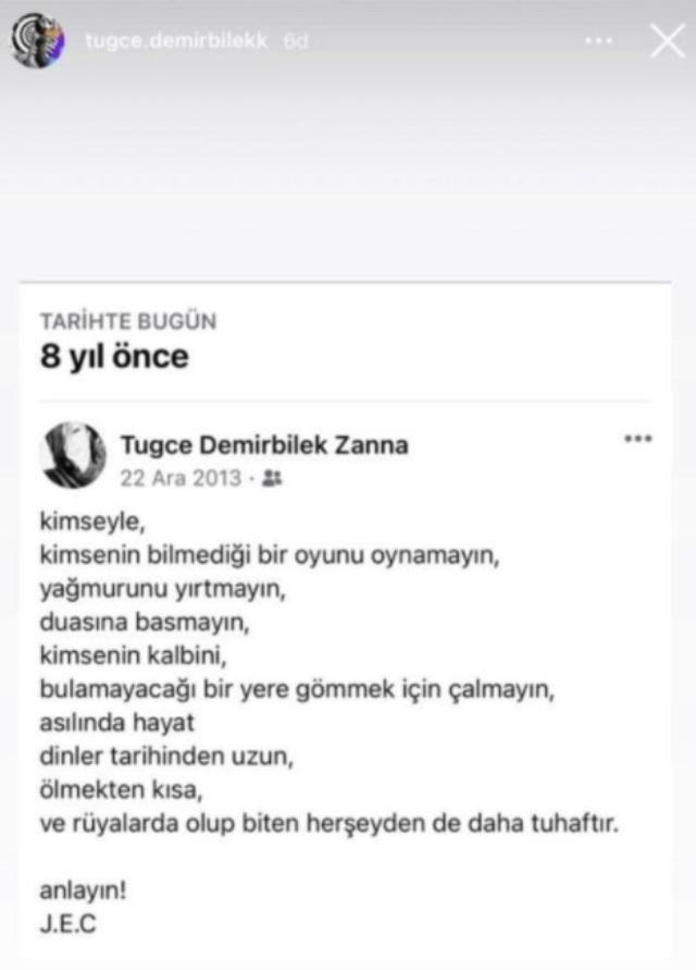 Danilo Zanna ile tek celsede boşanan Tuğçe Demirbilek'ten dikkat çeken paylaşım: Kimsenin kalbini gömmek için çabalamayın