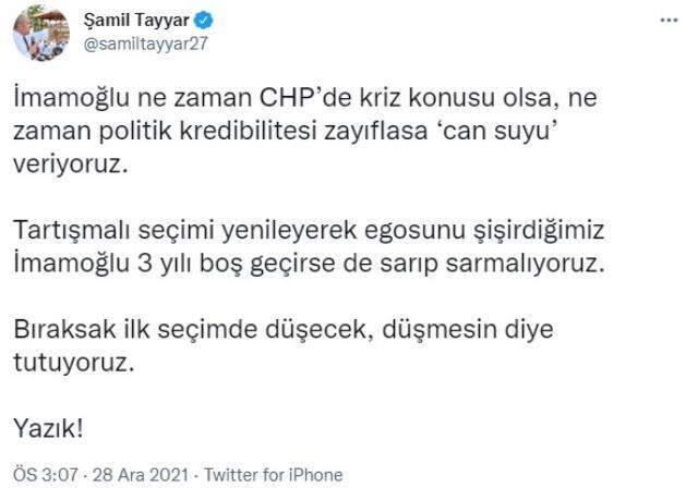 AK Partili Şamil Tayyar'dan partisine İmamoğlu eleştirisi: Sarıp sarmalıyoruz