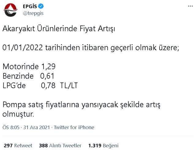 Güncel Benzin-Mazot-LPG fiyatları! 31 Aralık Benzinin litresi ne kadar, kaç TL oldu? Mazotun litresi ne kadar, kaç lira? LPG litresi ne kadar?