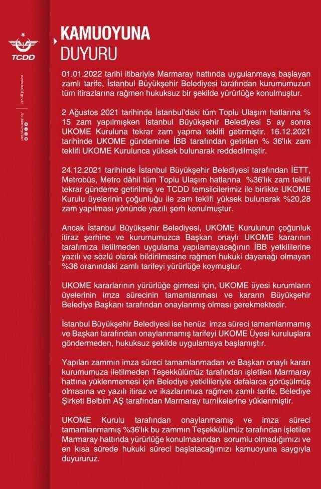 İBB'den TCDD'ye Marmaray zammı yanıtı: Çok samimiyseniz bedava yapabilirsiniz, tutan yok İBB'den TCDD'ye Marmaray zammı yanıtı: Çok samimiyseniz bedava yapabilirsiniz, tutan yok