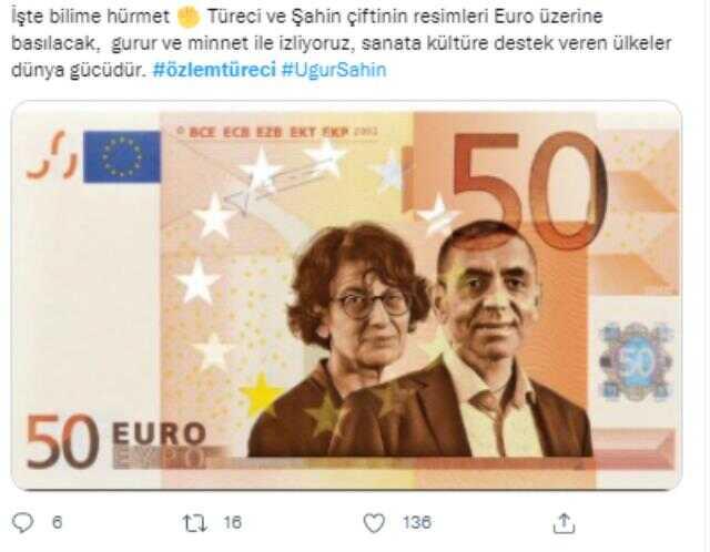 BioNTech aşısının mucitleri Özlem Türeci ve Uğur Şahin'in fotoğrafının euro banknotlarda yer alacağı iddiası BioNTech aşısının mucitleri Özlem Türeci ve Uğur Şahin'in fotoğrafının euro banknotlarda yer alacağı iddiası