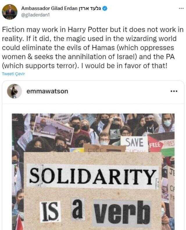 Harry Potter'ın kadın başrolü Emma Watson'dan Filistin mücadelesine destek