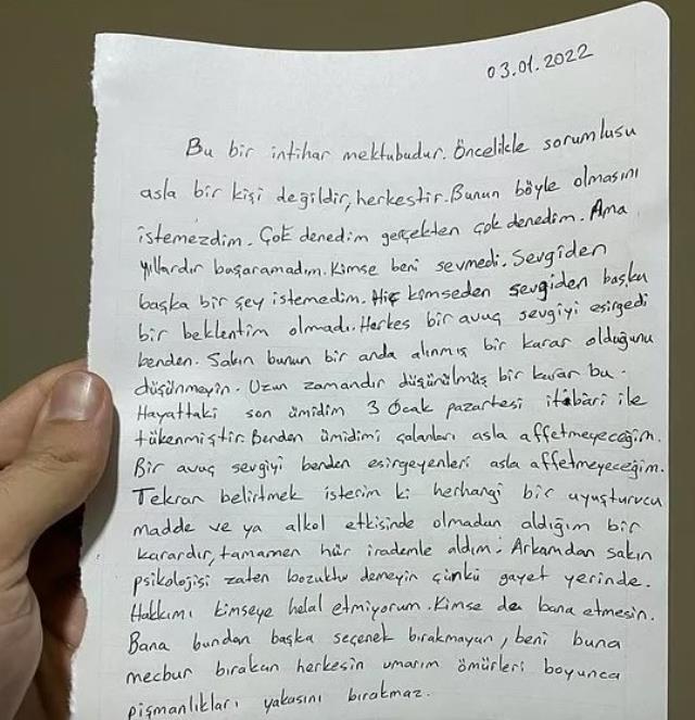 Evinde canına kıyan üniversite öğrencisinin mektubu yürek yaktı: Kimse beni sevmedi, başka bir şey istemedim