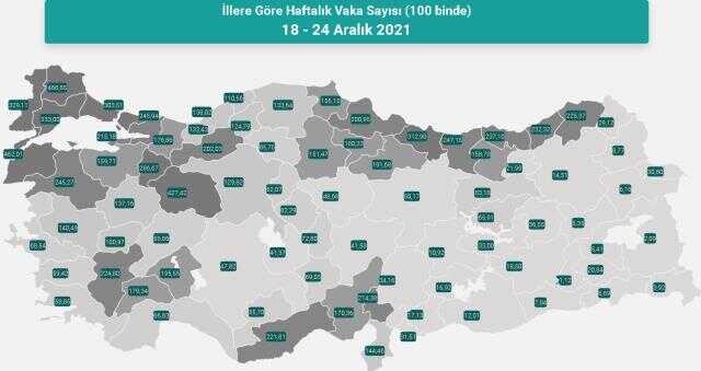 İl il koronavirüs vaka sayıları kaçtır? 18-24 Aralık İl il güncel koronavirüs risk haritası ve haftalık vaka sayıları açıklandı mı?