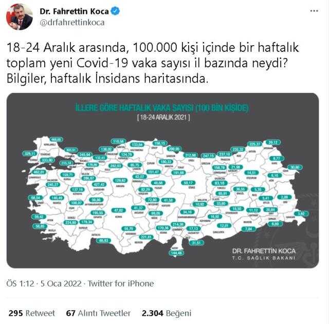 İl il koronavirüs vaka sayıları kaçtır? 18-24 Aralık İl il güncel koronavirüs risk haritası ve haftalık vaka sayıları açıklandı mı?