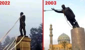 Kazakistan'da eylemcilerin Nazarbayev'in heykelini yıkmaya çalışması akıllara Saddam Hüseyin'i getirdi