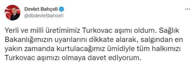TURKOVAC aşısı yaptıran Devlet Bahçeli vatandaşlara bir de çağrıda bulundu